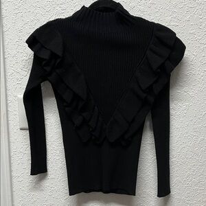 Black Ruffled Sweater with mock turtleneck